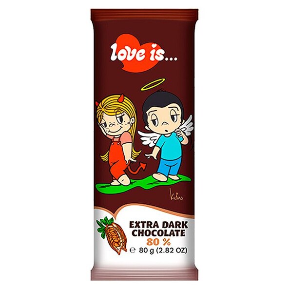 Шоколадная плитка LOVE IS темный с какао 80гр