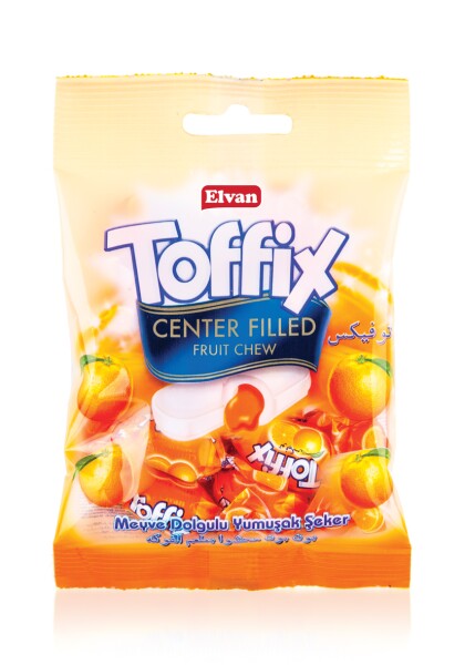 Жевательные конфеты кислые Тоффикс с апельсиновым вкусом 90гр